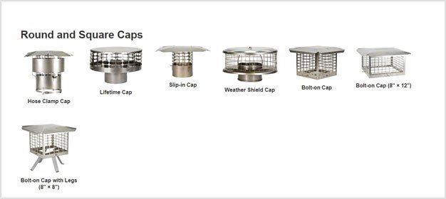 assortment of different types of chimney caps