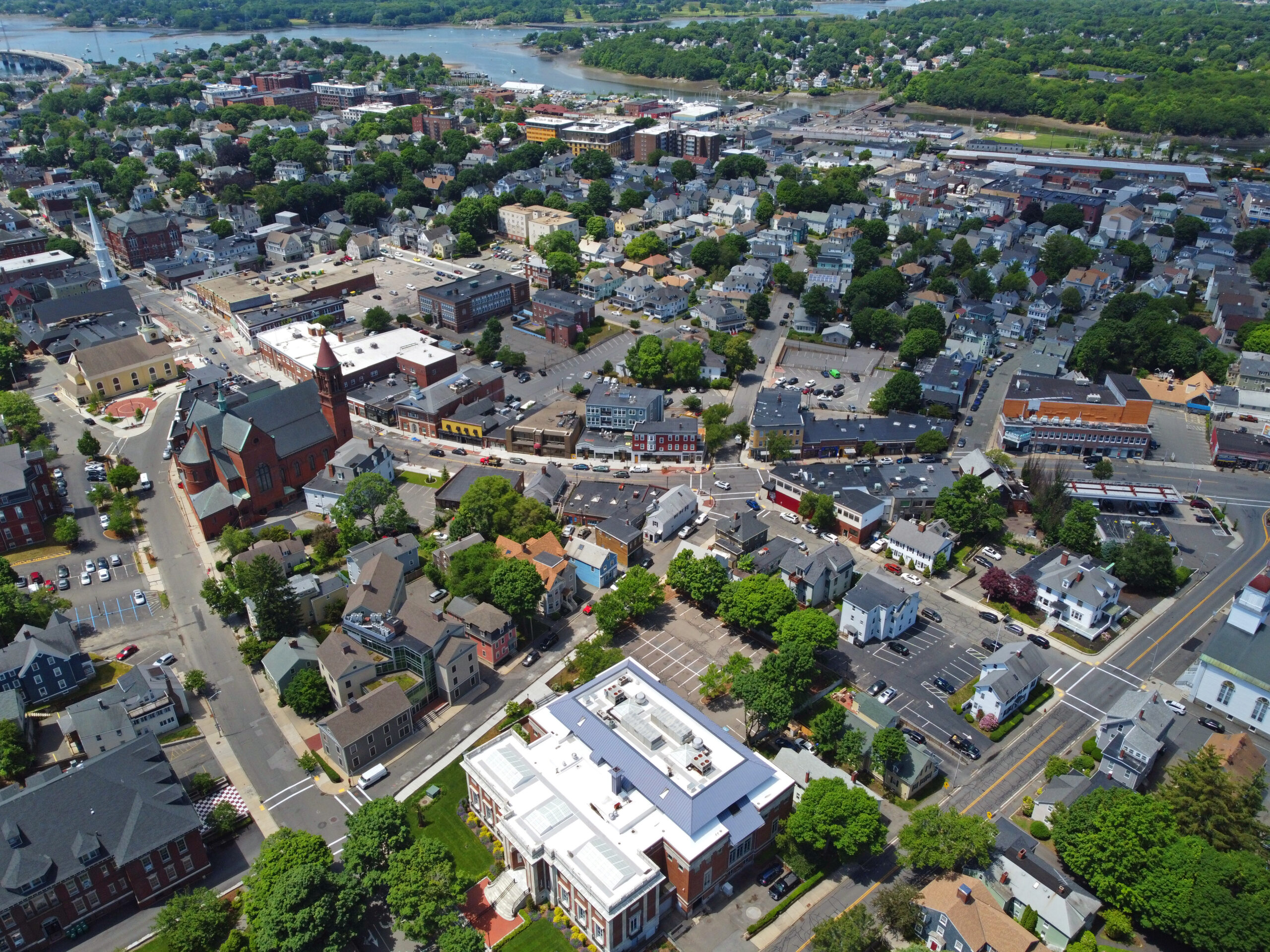 Aerial view of Cabot Street in Beverly MA